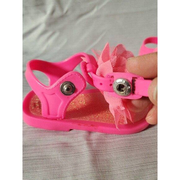 Baby Girl Hot Pink Jelly Sandals W/Flower (Size 3) Spring/Summer/Easter/Beach - Picture 8 of 16